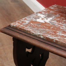 Load image into Gallery viewer, Antique French Trestle Style Side Table with Carved Pedestal Decorative Stretcher and Marble Insert Top. B12847
