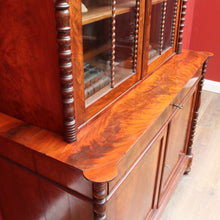 Load image into Gallery viewer, Antique English Flame Mahogany Two Part Bookcase Cabinet circa 1880. B13126
