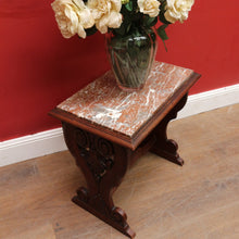 Load image into Gallery viewer, Antique French Trestle Style Side Table with Carved Pedestal Decorative Stretcher and Marble Insert Top. B12847
