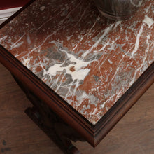 Load image into Gallery viewer, Antique French Trestle Style Side Table with Carved Pedestal Decorative Stretcher and Marble Insert Top. B12847
