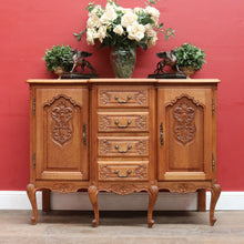 Load image into Gallery viewer, Antique French Oak Breakfront Sideboard with Four Drawers Cupboard Storage and Scroll Cabriole Legs. B12774
