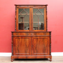Load image into Gallery viewer, Antique English Flame Mahogany Two Part Bookcase Cabinet circa 1880. B13126
