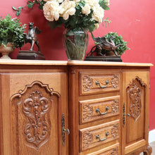 Load image into Gallery viewer, Antique French Oak Breakfront Sideboard with Four Drawers Cupboard Storage and Scroll Cabriole Legs. B12774
