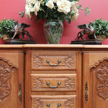 Load image into Gallery viewer, Antique French Oak Breakfront Sideboard with Four Drawers Cupboard Storage and Scroll Cabriole Legs. B12774

