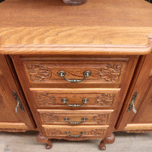 Load image into Gallery viewer, Antique French Oak Breakfront Sideboard with Four Drawers Cupboard Storage and Scroll Cabriole Legs. B12774
