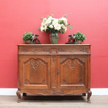 Load image into Gallery viewer, x SOLD French Oak Sideboard with Two Doors Two Drawers Brass Handles Key and Elaborate Carved Detail. B12701
