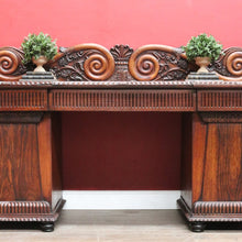 Load image into Gallery viewer, Antique English Rosewood Twin Pedestal Sideboard with Thomas Hope Scroll Backboard. B13102

