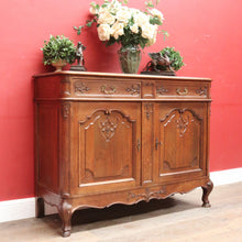 Load image into Gallery viewer, x SOLD French Oak Sideboard with Two Doors Two Drawers Brass Handles Key and Elaborate Carved Detail. B12701
