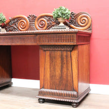 Load image into Gallery viewer, Antique English Rosewood Twin Pedestal Sideboard with Thomas Hope Scroll Backboard. B13102
