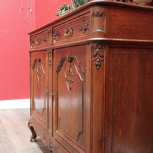 Load image into Gallery viewer, x SOLD French Oak Sideboard with Two Doors Two Drawers Brass Handles Key and Elaborate Carved Detail. B12701
