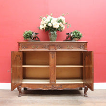 Load image into Gallery viewer, x SOLD French Oak Sideboard with Two Doors Two Drawers Brass Handles Key and Elaborate Carved Detail. B12701
