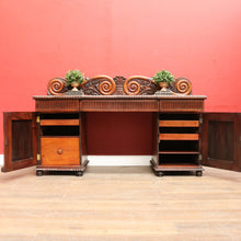 Load image into Gallery viewer, Antique English Rosewood Twin Pedestal Sideboard with Thomas Hope Scroll Backboard. B13102
