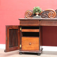 Load image into Gallery viewer, Antique English Rosewood Twin Pedestal Sideboard with Thomas Hope Scroll Backboard. B13102
