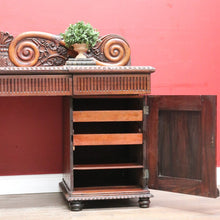 Load image into Gallery viewer, Antique English Rosewood Twin Pedestal Sideboard with Thomas Hope Scroll Backboard. B13102
