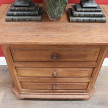 Load image into Gallery viewer, x SOLD Dutch Oak Cabinet with Three Drawers Bun Feet and Oak Handles. B12749
