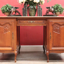 Load image into Gallery viewer, French Oak Office or Study Desk with Drawer Two Cupboards Panelled Sides and Scalloped Apron. B12822
