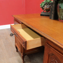 Load image into Gallery viewer, French Oak Office or Study Desk with Drawer Two Cupboards Panelled Sides and Scalloped Apron. B12822

