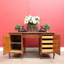 Load image into Gallery viewer, French Oak Office or Study Desk with Drawer Two Cupboards Panelled Sides and Scalloped Apron. B12822
