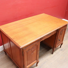 Load image into Gallery viewer, French Oak Office or Study Desk with Drawer Two Cupboards Panelled Sides and Scalloped Apron. B12822
