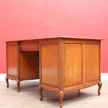 Load image into Gallery viewer, French Oak Office or Study Desk with Drawer Two Cupboards Panelled Sides and Scalloped Apron. B12822
