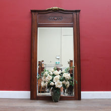 Load image into Gallery viewer, Large Antique French Oak and Gilt Brass Mantle Mirror with Bevelled Glass and Acanthus Leaf Crest. B12725
