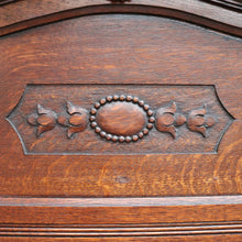 Load image into Gallery viewer, Large Antique French Oak and Gilt Brass Mantle Mirror with Bevelled Glass and Acanthus Leaf Crest. B12725
