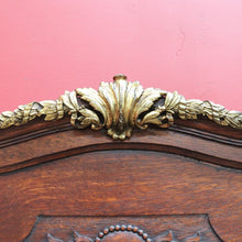 Load image into Gallery viewer, Large Antique French Oak and Gilt Brass Mantle Mirror with Bevelled Glass and Acanthus Leaf Crest. B12725
