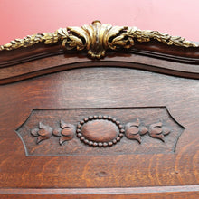 Load image into Gallery viewer, Large Antique French Oak and Gilt Brass Mantle Mirror with Bevelled Glass and Acanthus Leaf Crest. B12725
