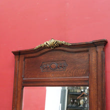 Load image into Gallery viewer, Large Antique French Oak and Gilt Brass Mantle Mirror with Bevelled Glass and Acanthus Leaf Crest. B12725
