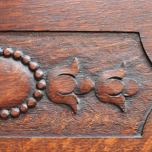 Load image into Gallery viewer, Large Antique French Oak and Gilt Brass Mantle Mirror with Bevelled Glass and Acanthus Leaf Crest. B12725
