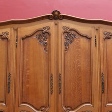 Load image into Gallery viewer, x SOLD Antique French Oak Wardrobe or Armoire with Four Doors Hanging Storage Shelves Carved Detail and Keys. B12804
