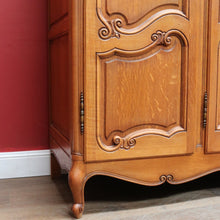 Load image into Gallery viewer, x SOLD Antique French Oak Wardrobe or Armoire with Four Doors Hanging Storage Shelves Carved Detail and Keys. B12804
