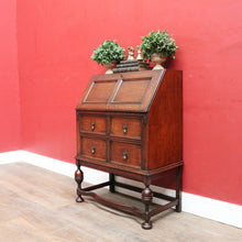 Load image into Gallery viewer, Antique English Oak Bureau Writing Desk with Fitted Interior and Four Drawers. B13045
