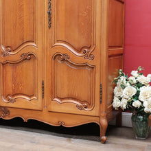 Load image into Gallery viewer, x SOLD Antique French Oak Wardrobe or Armoire with Four Doors Hanging Storage Shelves Carved Detail and Keys. B12804
