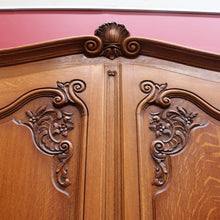 Load image into Gallery viewer, x SOLD Antique French Oak Wardrobe or Armoire with Four Doors Hanging Storage Shelves Carved Detail and Keys. B12804
