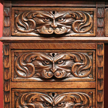 Load image into Gallery viewer, Antique French Oak and Leather Twin Pedestal Office Desk. Carved Lion Face Handles. B12462
