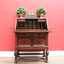 Load image into Gallery viewer, Antique English Oak Bureau Writing Desk with Fitted Interior and Four Drawers. B13045
