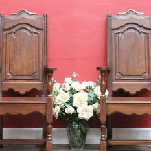 Load image into Gallery viewer, Pair of Antique French Armchairs with Ornate Tall Backs Central Panels and Shaped Arms. B12702
