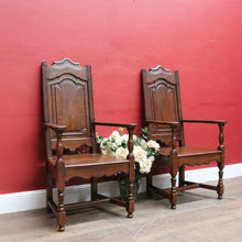 Load image into Gallery viewer, Pair of Antique French Armchairs with Ornate Tall Backs Central Panels and Shaped Arms. B12702
