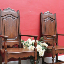 Load image into Gallery viewer, Pair of Antique French Armchairs with Ornate Tall Backs Central Panels and Shaped Arms. B12702
