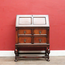 Load image into Gallery viewer, Antique English Oak Bureau Writing Desk with Fitted Interior and Four Drawers. B13045
