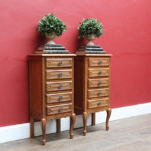 Load image into Gallery viewer, French Oak Vintage Five Drawer Lingerie Chest or Tallboy with Scroll Carving and Gilt Fretwork Handles. B12809
