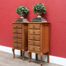 Load image into Gallery viewer, French Oak Vintage Five Drawer Lingerie Chest or Tallboy with Scroll Carving and Gilt Fretwork Handles. B12809
