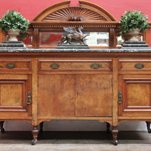 Load image into Gallery viewer, Antique Australian Walnut Marble Top Sideboard with Mirrored Carved Back. B13093
