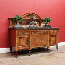 Load image into Gallery viewer, Antique Australian Walnut Marble Top Sideboard with Mirrored Carved Back. B13093
