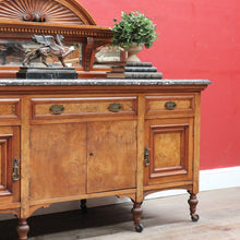 Load image into Gallery viewer, Antique Australian Walnut Marble Top Sideboard with Mirrored Carved Back. B13093
