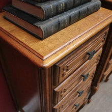 Load image into Gallery viewer, French Oak Vintage Five Drawer Lingerie Chest or Tallboy with Scroll Carving and Gilt Fretwork Handles. B12809
