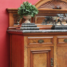 Load image into Gallery viewer, Antique Australian Walnut Marble Top Sideboard with Mirrored Carved Back. B13093
