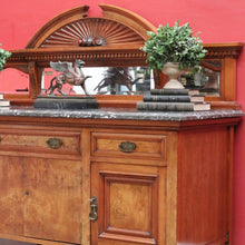 Load image into Gallery viewer, Antique Australian Walnut Marble Top Sideboard with Mirrored Carved Back. B13093
