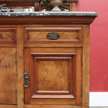 Load image into Gallery viewer, Antique Australian Walnut Marble Top Sideboard with Mirrored Carved Back. B13093
